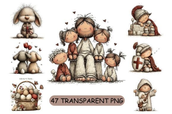 47 Whimsical Christian Easter PNG Bundle