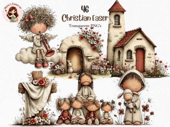 Christian Easter Clipart PNG Bundle: Illustrations for Warm, Faith-Centered Design
