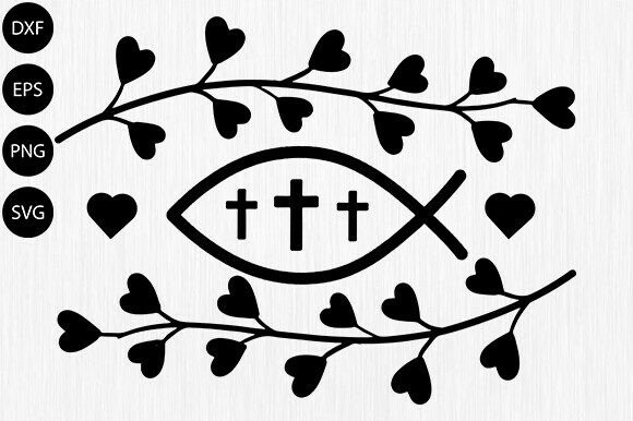 Christian Fish Cross Heart Vine SVG Desi Crafts