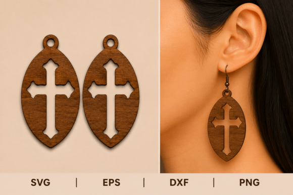Christian Wood SVG Laser Cut Earrings