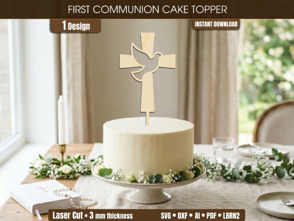 Communion Cross Dove Cake Topper SVG for Other Celebrations