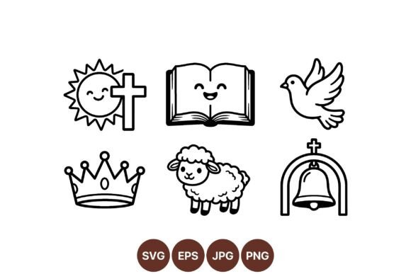 Cute Christian Icon Clipart Set: Illustrations for Heartfelt Branding