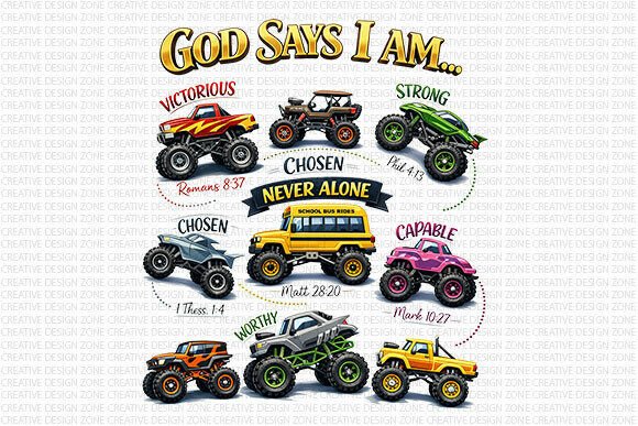 God Says I Am Truck Faith PNG Illustrations