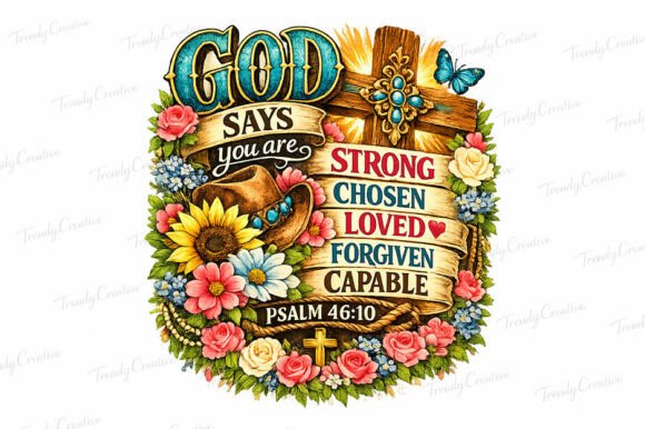 God Says Strong Chosen Loved Faith PNG Illustrations