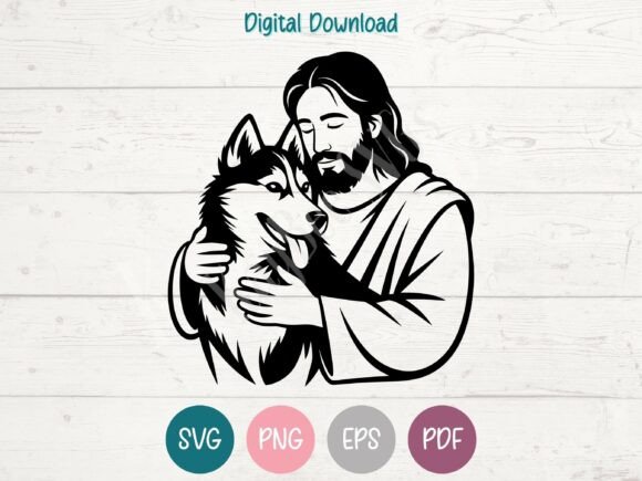 Jesus Embracing Husky SVG PNG EPS PDF for Crafts