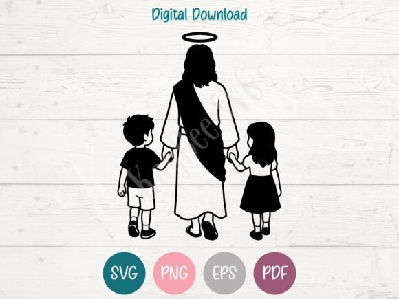 Jesus Walking with Children SVG PNG EPS for Crafts
