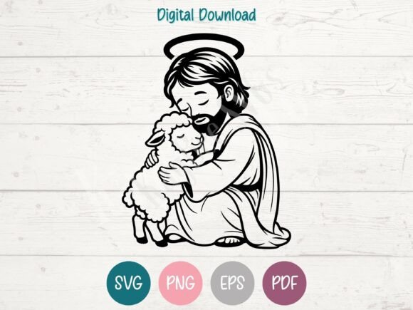 Jesus with Lamb SVG PNG EPS PDF Design for Crafts