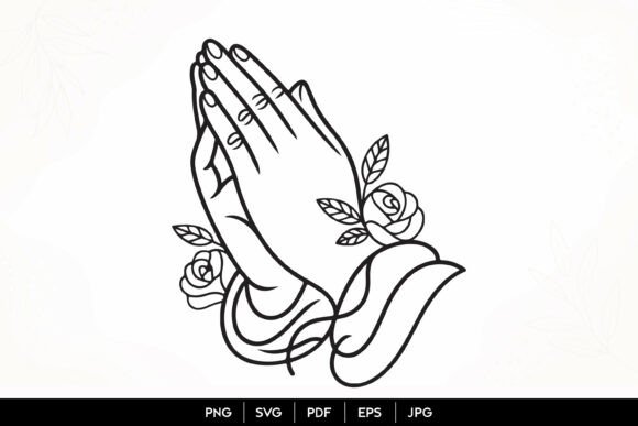 Praying Hands Rose Line Art SVG for Branding