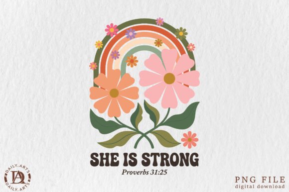 Retro Rainbow Floral Christian PNG Illustrations