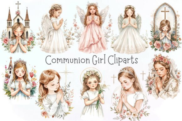 Watercolor Communion Girl Pngs Set for Branding